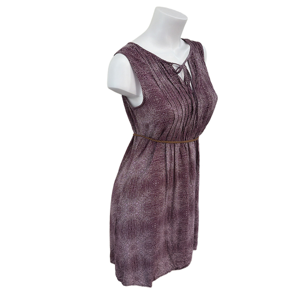 Plum bohemian indie shift sleeveless dress plum cream large split tie - Picture 2 of 4